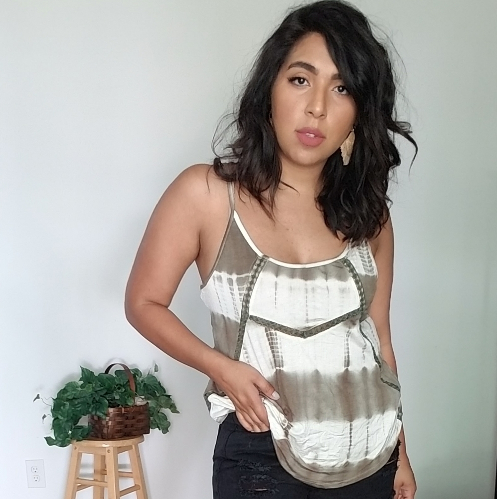 LAST| OLIVE GREEN TIE DYE TANK TOP S 4 6 - Picture 2 of 10